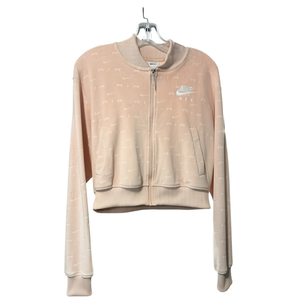 Nike Air Cropped Bomber Jacket Pink Allover Logo Zip Up Women’s Small - Picture 1 of 2